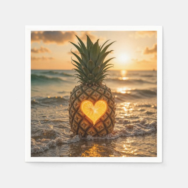 Heart Carved In a Pineapple On a Beach Napkin (Front)