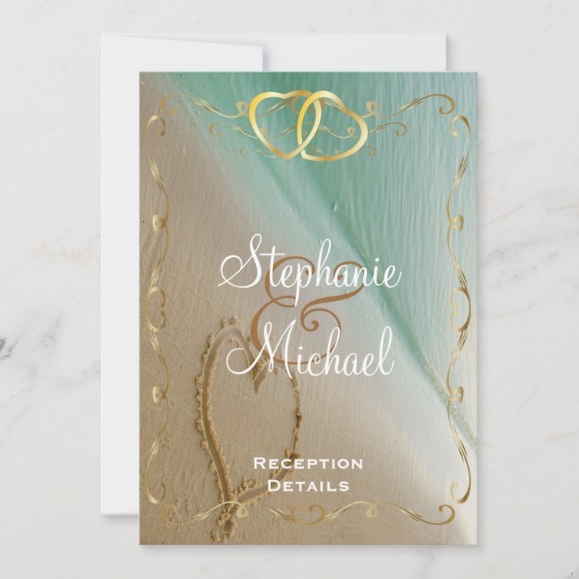 Heart Carved In The Sand Reception Card (Front)
