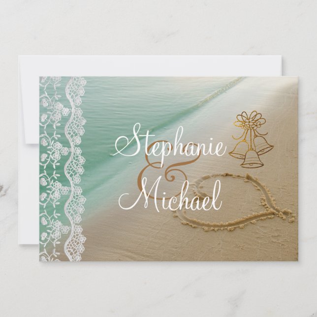Heart Carved In The Sand Wedding Invitation (Front)