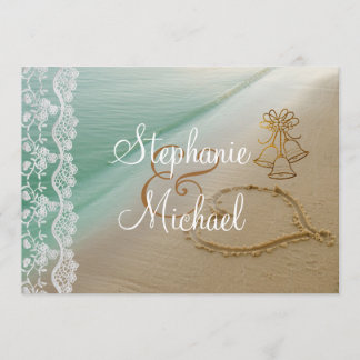 Heart Carved In The Sand Wedding Invitation