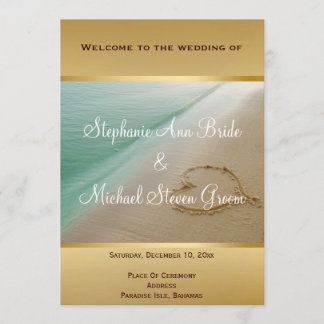Heart Carved In The Sand Wedding Program Card