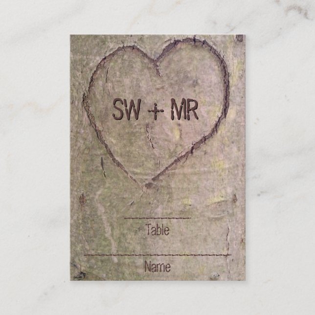Heart Carved in Tree, Custom Romantic Nature Place Card (Front)