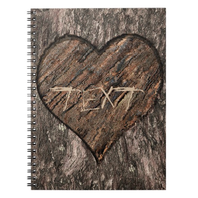 Heart Carved Tree Trunk Bark Rustic Journal (Front)