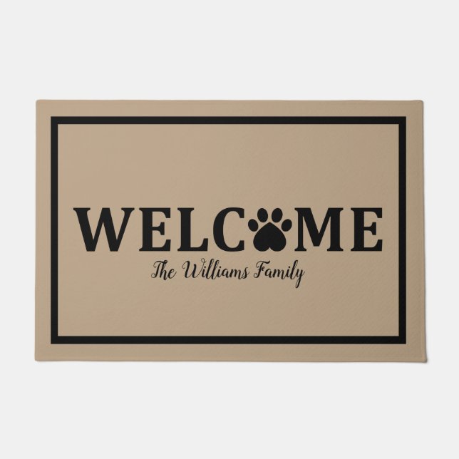 Heart Cat Paw Print - WELCOME- Personalised Doormat (Front)