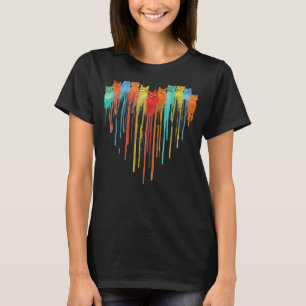 Heart Cat Rainbow Cat Colourful Cat T-Shirt