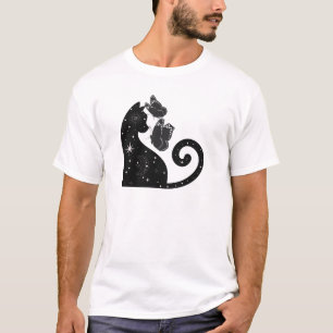 Heart Cat with Butterflies Cute Love Art T-Shirt