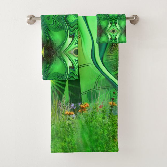 Heart Chakra Energy Repeat Pattern Crossbody Bag Bath Towel Set (Insitu)