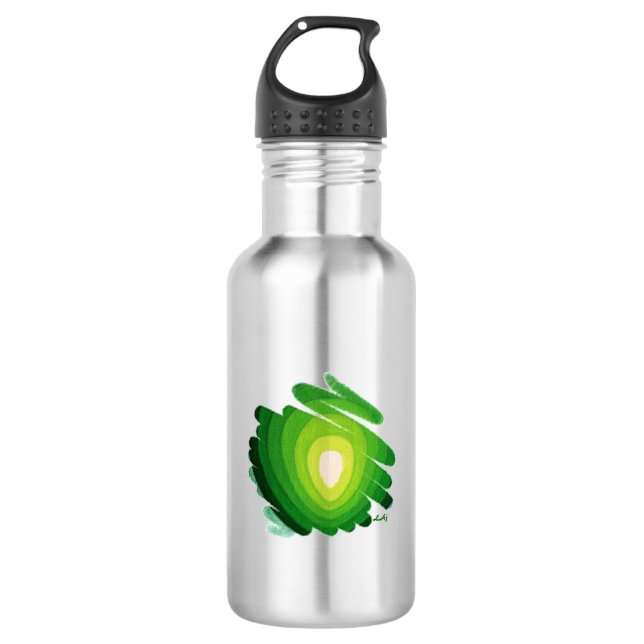 Heart Chakra Green on Black Water Bottle (Front)