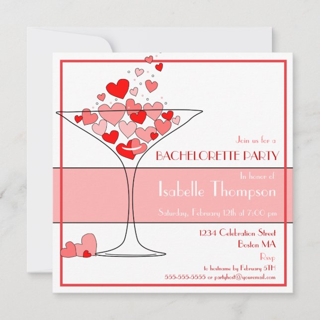 Heart Champagne Bachelorette Party Invitation (Front)