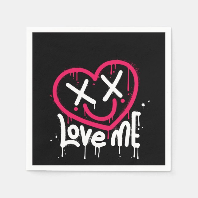 heart character with dead eyes and smile sprayed napkin (Front)