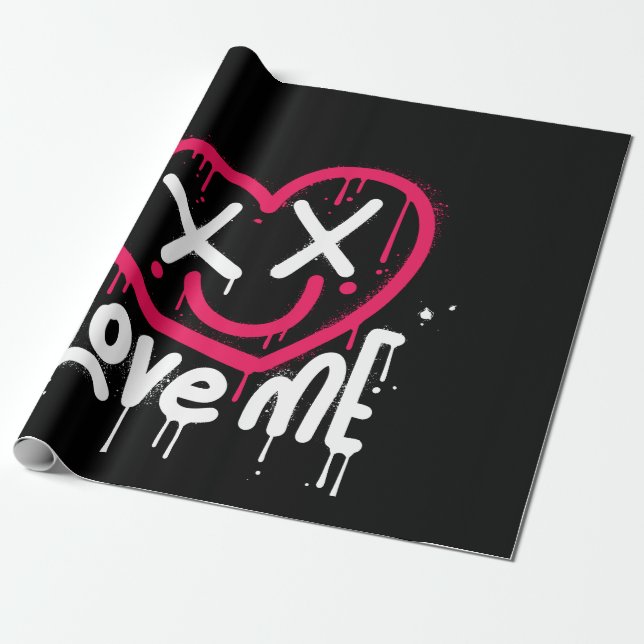 heart character with dead eyes and smile sprayed wrapping paper (Unrolled)