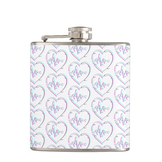 Heart Check Vinyl Wrapped Flask (Front)