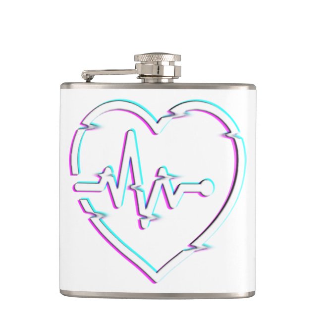 Heart Check Vinyl Wrapped Flask (Front)