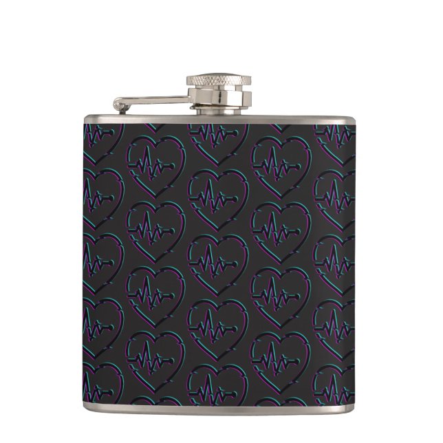 Heart Check Vinyl Wrapped Flask (Front)