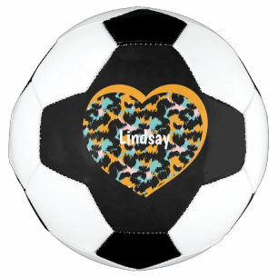 Heart Cheetah Animal Print Monogram Name  Soccer Ball