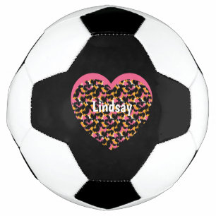 Heart Cheetah Animal Print Monogram Name Soccer Ball