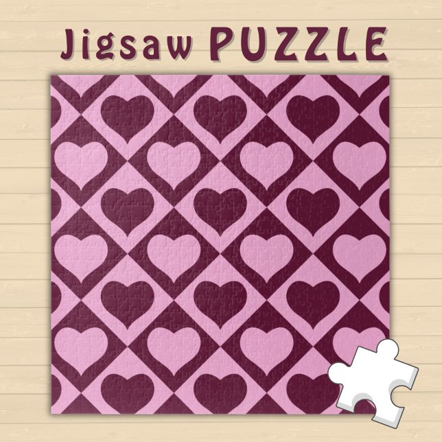 Heart Chequerboard Pattern Bordeaux Pink - Jigsaw Puzzle (Creator Uploaded)