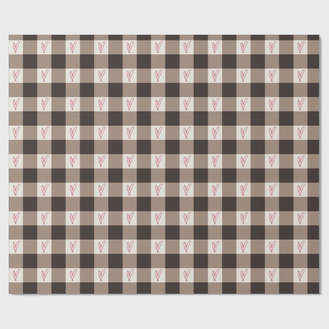 Heart Chequered Wrapping Paper Cute Aesthetic (Flat)