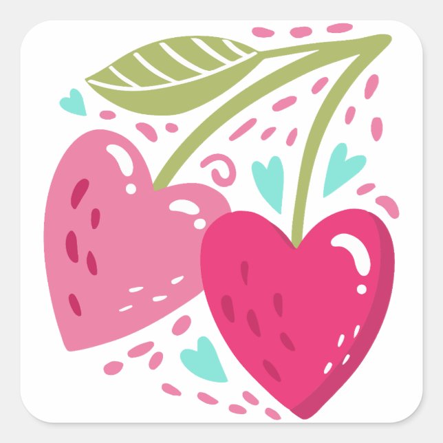 Heart Cherries Square Sticker (Front)