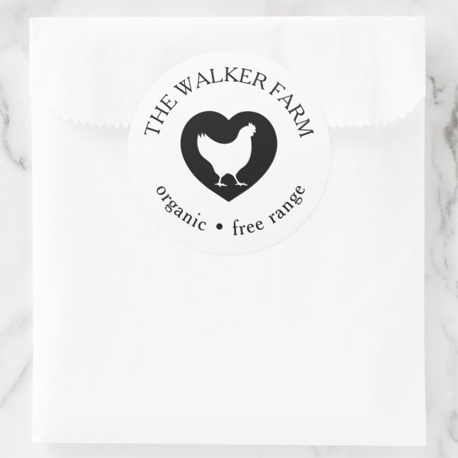 Heart Chicken Farm Fresh Eggs  Classic Round Sticker (Bag)