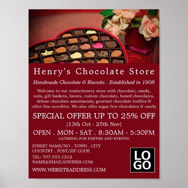 Heart Chocolate Box, Confectionery Supplies Advert Poster (Front)