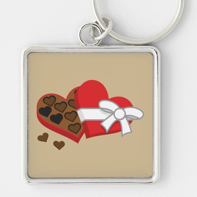 Heart Chocolate Gift Box - Valentine's Day Key Ring (Front)