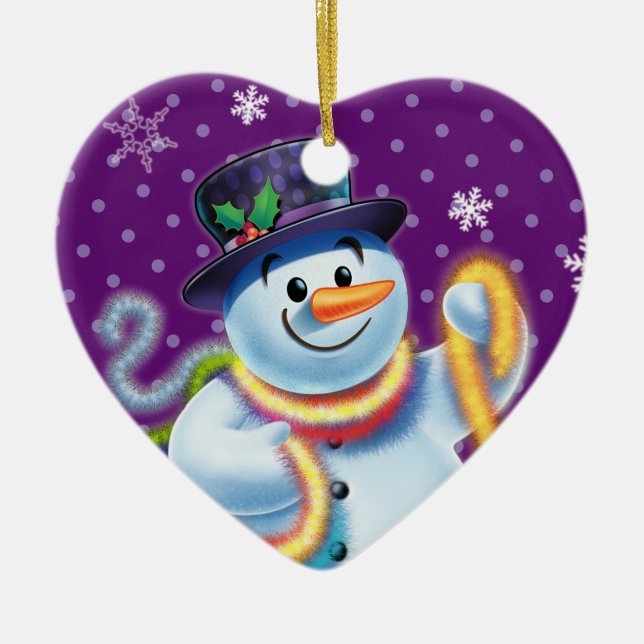 Heart Christmas tree decoration Snowman & tinsel. (Front)