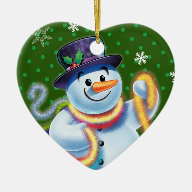 Heart Christmas tree decoration Snowman & tinsel. (Front)