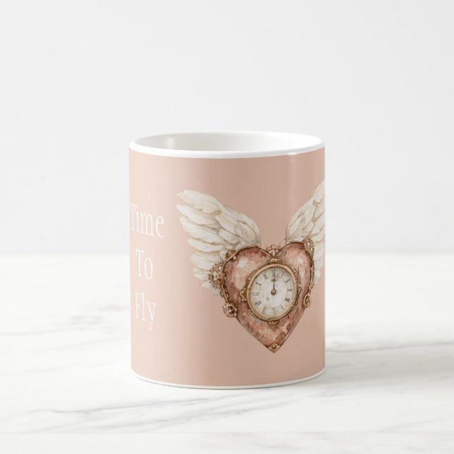 Heart Clock White Wings Coffee Mug (Center)