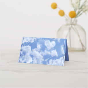 Heart Cloud Sky Cute Modern Blue Custom Wedding Place Card