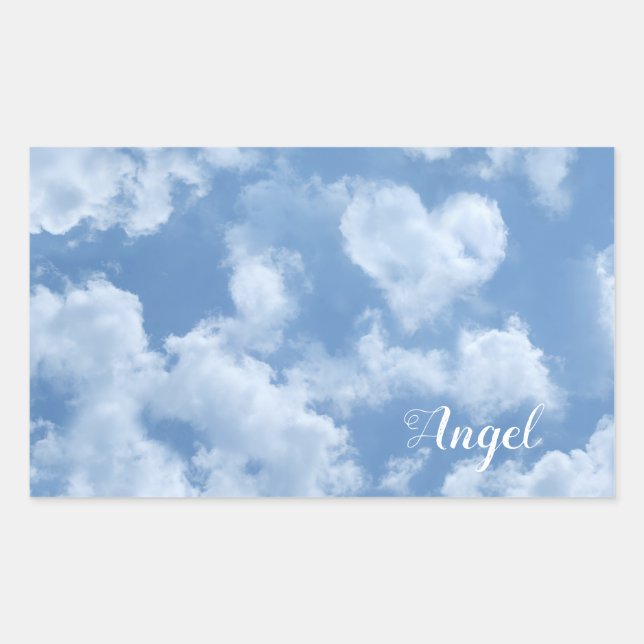 Heart Cloud Sky Cute Modern Blue Custom Wedding Rectangular Sticker (Front)