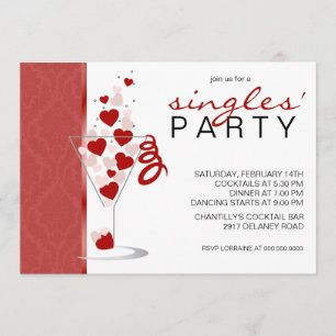 Heart Cocktail Glass Singles' Party Invitation