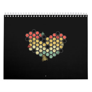 Heart Coloful Honeycomb With Cute Bees Calendar