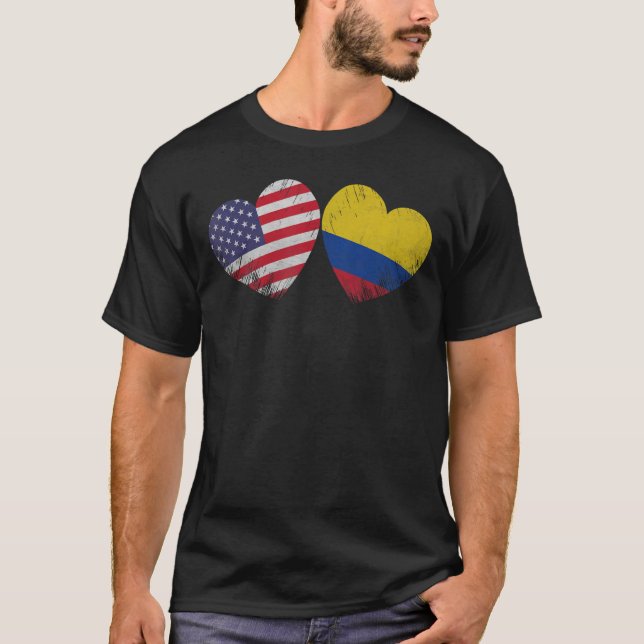 Heart Colombian American Flag Patriotic Family Her T-Shirt (Front)