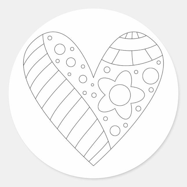 Heart Colouring Design Classic Round Sticker (Front)