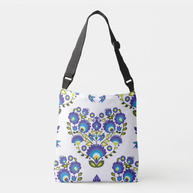 Heart composition with folk flowers crossbody bag (Front)