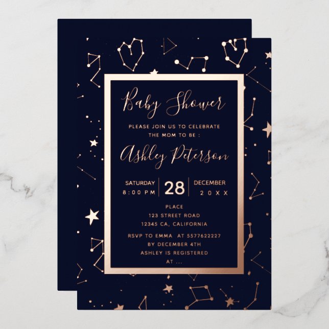 Heart constellation stars navy blue baby shower  (Front/Back)