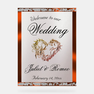 Heart, Copper Ribbon & Sparkle Welcome Acrylic Sign