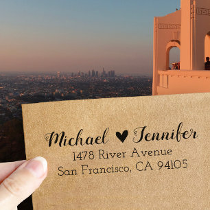 Heart Couple Return Address Rubber Stamp