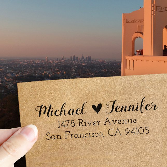 Heart Couple Return Address Rubber Stamp (Creator Uploaded)