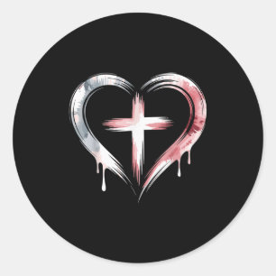 Heart Cross Christian Faith Love Classic Round Sticker
