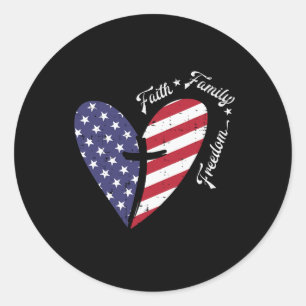 Heart Cross Faith Fourth 4th Of July Patriotic Chr Classic Round Sticker