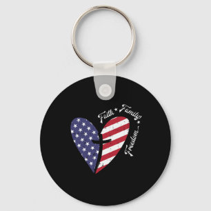 Heart Cross Faith Fourth 4th Of July Patriotic Chr Key Ring