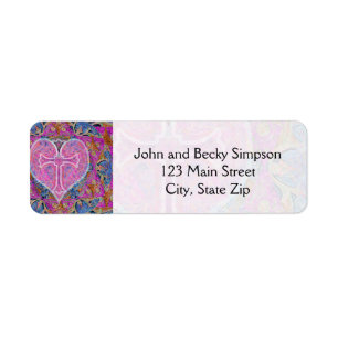 Heart Cross Pattern in Pink Return Address Label