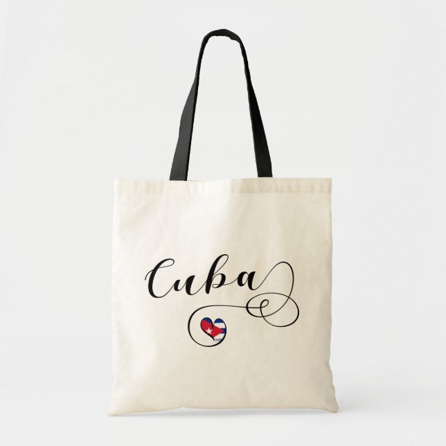 Heart Cuba Flag, Cuban Flag Heart Tote Bag (Front)