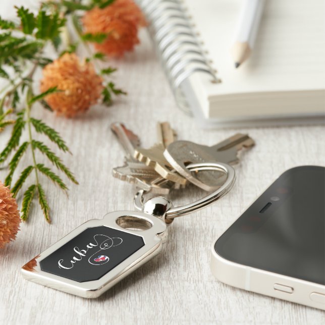 Heart Cuba Keyring, Cuban Flag Key Ring (Side)