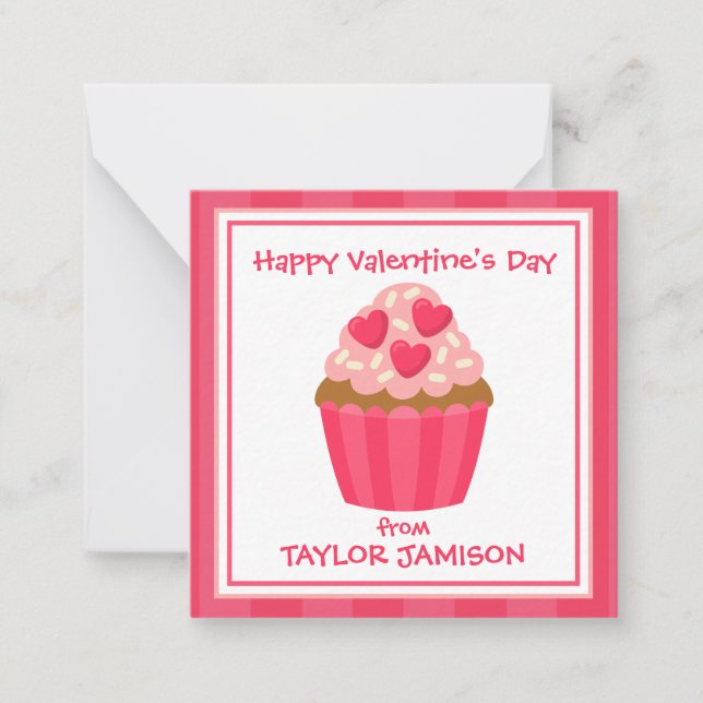 Heart Cupcake Valentine's Gift Enclosure Cards (Front)