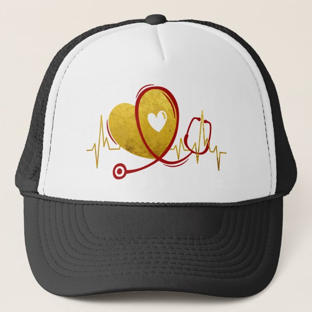 Heart Curve With Medical Stethoscope 1 Trucker Hat (Front)