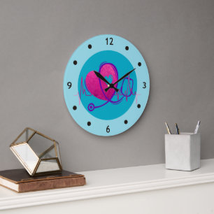 Heart Curve With Medical Stethoscope 2 Large Clock