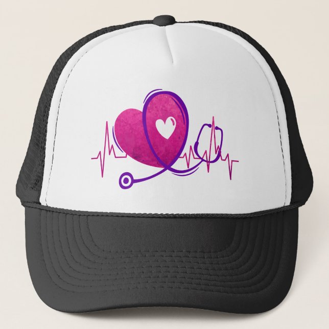 Heart Curve With Medical Stethoscope 2 Trucker Hat (Front)